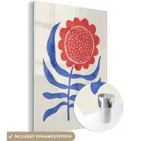 MuchoWow Glasschilderij 120x160 cm - Schilderij acrylglas - Bloem - Plant - Rood - Blauw - Foto op glas - Schilderijen