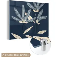 MuchoWow Glasschilderij 80x60 cm - Schilderij acrylglas - Bloemen - Blauw - Planten - Natuur - Foto op glas - Schilderijen