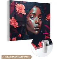 MuchoWow Glasschilderij 40x30 cm - Schilderij acrylglas - Bloemen - Vrouw - Portret - Illustratie - Foto op glas - Schilderijen