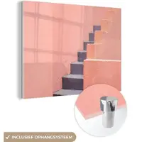 MuchoWow Glasschilderij 160x120 cm - Schilderij acrylglas - Trap - Architectuur - Roze - Pastel - Foto op glas - Schilderijen