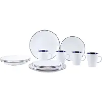 Gimex melamine serviesset - Camping Servies Set Linea Blauw 16-dlg. wit Blauw
