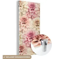 MuchoWow Glasschilderij 40x80 cm - Schilderij acrylglas - Bloemen - Roze - Wit - Natuur - Foto op glas - Schilderijen