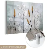 MuchoWow Glasschilderij 120x80 cm - Schilderij acrylglas - Stilleven - Droogbloemen - Natuur - Foto op glas - Muurdecoratie woonkamer - Wanddecoratie slaapkamer - Schilderijen