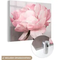 MuchoWow Glasschilderij 160x120 cm - Schilderij acrylglas - Bloemen - Roze - Natuur - Plant - Foto op glas - Schilderijen