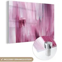 MuchoWow Glasschilderij 180x120 cm - Schilderij acrylglas - Kleuren - Verf - Schilderij - Roze - Foto op glas - Schilderijen