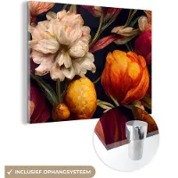 MuchoWow Glasschilderij 120x90 cm - Schilderij acrylglas - Bloemen - Planten - Kleuren - Wit - Foto op glas - Muurdecoratie woonkamer - Wanddecoratie slaapkamer - Schilderijen