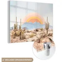 MuchoWow Glasschilderij 120x90 cm - Schilderij acrylglas - Cactussen - Planten - Natuur - Zon - Foto op glas - Schilderijen
