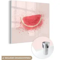 MuchoWow Glasschilderij 90x90 cm - Schilderij acrylglas - Watermeloen - Fruit - Pastel - Zomer - Foto op glas - Schilderijen