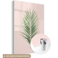 MuchoWow Glasschilderij 120x160 cm - Schilderij acrylglas - Plant - Groen - Roze - Natuur - Foto op glas - Schilderijen