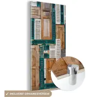 MuchoWow Glasschilderij 20x40 cm - Schilderij acrylglas - Deuren - Architectuur - Groen - Bruin - Antiek - Foto op glas - Schilderijen