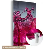 MuchoWow Glasschilderij 120x180 cm - Schilderij acrylglas - Water - Abstract - Roze - Druppels - Foto op glas - Schilderijen