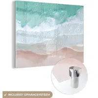 MuchoWow Glasschilderij 160x120 cm - Schilderij acrylglas - Zee - Strand - Blauw - Natuur - Foto op glas - Schilderijen