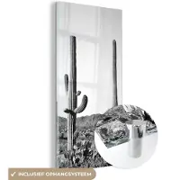 MuchoWow Glasschilderij 80x160 cm - Schilderij acrylglas - Cactussen - Zwart wit - Natuur - Landschap - Foto op glas - Schilderijen
