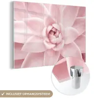 MuchoWow Glasschilderij 30x20 cm - Schilderij acrylglas - Bloem - Roze - Natuur - Plant - Foto op glas - Schilderijen