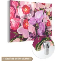 MuchoWow Glasschilderij 80x60 cm - Schilderij acrylglas - Roze - Orchidee - Bloemen - Kleuren - Botanisch - Foto op glas - Schilderijen