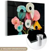 MuchoWow Glasschilderij 180x120 cm - Schilderij acrylglas - Boeket - Vaas - Bloemen - Kleuren - Foto op glas - Muurdecoratie woonkamer - Wanddecoratie slaapkamer - Schilderijen