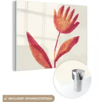 MuchoWow Glasschilderij 160x120 cm - Schilderij acrylglas - Bloemen - Plant - Rood - Pastel - Foto op glas - Schilderijen