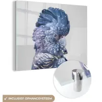 MuchoWow Glasschilderij 160x120 cm - Schilderij acrylglas - Kaketoe - Blauw - Dieren - Natuur - Foto op glas - Schilderijen