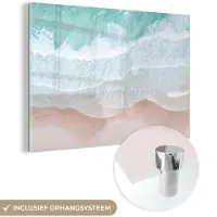 MuchoWow Glasschilderij 120x80 cm - Schilderij acrylglas - Zee - Strand - Blauw - Natuur - Foto op glas - Schilderijen