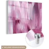 MuchoWow Glasschilderij 80x60 cm - Schilderij acrylglas - Kleuren - Verf - Schilderij - Roze - Foto op glas - Schilderijen