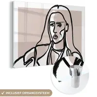 MuchoWow Glasschilderij 180x120 cm - Schilderij acrylglas - Portret - Vrouw - Line art - Pastel - Foto op glas - Muurdecoratie woonkamer - Wanddecoratie slaapkamer - Schilderijen