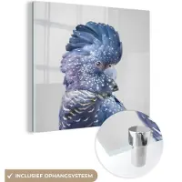 MuchoWow Glasschilderij 90x90 cm - Schilderij acrylglas - Kaketoe - Blauw - Dieren - Natuur - Foto op glas - Schilderijen