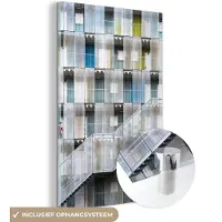 MuchoWow Glasschilderij 80x120 cm - Schilderij acrylglas - Deuren - Appartementen - Trappen - Kleurrijk - Foto op glas - Schilderijen