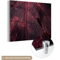 MuchoWow Glasschilderij 120x90 cm - Schilderij acrylglas - Abstract - Rood - Bladeren - Plant - Foto op glas - Schilderijen