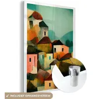 MuchoWow Glasschilderij 120x160 cm - Schilderij acrylglas - Italië - Architectuur - Dorp - Pastel - Kunst - Foto op glas - Muurdecoratie woonkamer - Wanddecoratie slaapkamer - Schilderijen