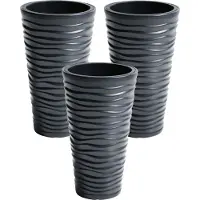 Prosperplast 3x stuks kunststof Sand bloempot/plantenpot met binnenpot antraciet 35 x 62 cm - 11/37 liter - Hoge ronde bloempotten