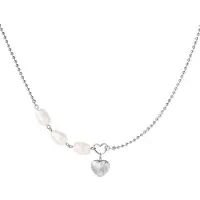 Yehwang Necklace -Ketting -pearls and heart -zilver- Stainless Steel-- Moederdag cadeautje - cadeau voor haar - mama