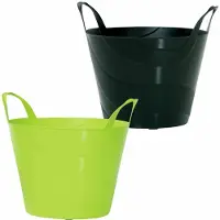 Prosperplast Set van 2x stuks kunststof flexibele emmers/wasmanden/kuipen van 30 liter in het groen en zwart - Wasmanden
