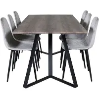 Ebuy24 MarinaGRBL eethoek eetkamertafel el hout decor grijs en 6 Polar Diamond eetkamerstal velours grijs.