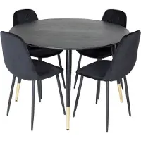 Ebuy24 DippØ115BLBR eethoek eetkamertafel zwart en 4 Polar Diamond eetkamerstal velours zwart.