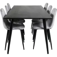 Ebuy24 Dipp180x90BLBL eethoek eetkamertafel zwart en 6 Polar Diamond eetkamerstal velours grijs.
