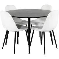 Ebuy24 DippØ115BLBL eethoek eetkamertafel zwart en 4 Polar Fluff eetkamerstal Teddy wit.