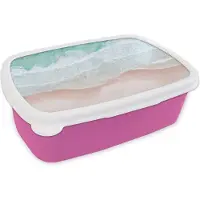 MuchoWow Broodtrommel Roze - Lunchbox - Brooddoos - Zee - Strand - Blauw - Natuur - 18x12x6 cm - Kinderen - Meisje