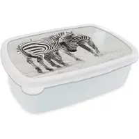 MuchoWow Broodtrommel Wit - Lunchbox - Brooddoos - Zebra - Dieren - Natuur - Safari - 18x12x6 cm - Volwassenen