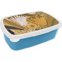 MuchoWow Broodtrommel Blauw - Lunchbox - Brooddoos - Bloemen - Geel - Kleuren - Planten - 18x12x6 cm - Kinderen - Jongen