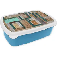 MuchoWow Broodtrommel Blauw - Lunchbox - Brooddoos - Deuren - Architectuur - Groen - Bruin - Antiek - 18x12x6 cm - Kinderen - Jongen