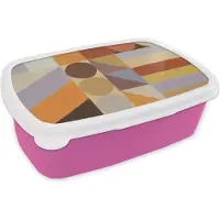 MuchoWow Broodtrommel Roze - Lunchbox - Brooddoos - Geometrie - Vormen - Kleuren - Pastel - 18x12x6 cm - Kinderen - Meisje