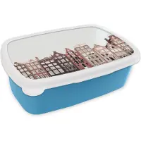 MuchoWow Broodtrommel Blauw - Lunchbox - Brooddoos - Amsterdam - Architectuur - Huizen - Straat - 18x12x6 cm - Kinderen - Jongen