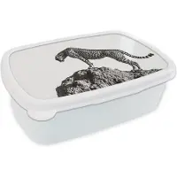 MuchoWow Broodtrommel Wit - Lunchbox - Brooddoos - Roofdier - Panter - Dieren - Natuur - 18x12x6 cm - Volwassenen