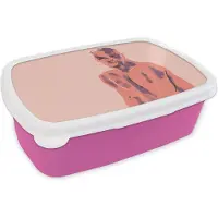 MuchoWow Broodtrommel Roze - Lunchbox - Brooddoos - Portret - Man - Pastel - Paars - Kunst - 18x12x6 cm - Kinderen - Meisje