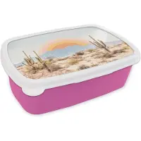 MuchoWow Broodtrommel Roze - Lunchbox - Brooddoos - Cactussen - Planten - Natuur - Zon - 18x12x6 cm - Kinderen - Meisje