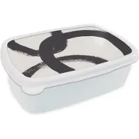 MuchoWow Broodtrommel Wit - Lunchbox - Brooddoos - Abstract - Vormen - Zwart - Cirkels - 18x12x6 cm - Volwassenen