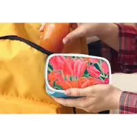 MuchoWow Broodtrommel Blauw - Lunchbox - Brooddoos - Tulpen - Bloemen - Roze - Rood - Kunst - 18x12x6 cm - Kinderen - Jongen