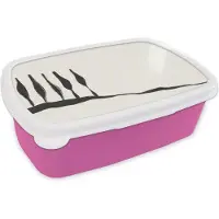 MuchoWow Broodtrommel Roze - Lunchbox - Brooddoos - Landschap - Abstract - Zwart - Wit - 18x12x6 cm - Kinderen - Meisje