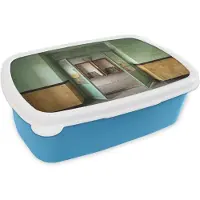 MuchoWow Broodtrommel Blauw - Lunchbox - Brooddoos - Deur - Groen - Architectuur - Glas - 18x12x6 cm - Kinderen - Jongen