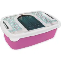 MuchoWow Broodtrommel Roze - Lunchbox - Brooddoos - Deur - Hout - Groen - Huis - 18x12x6 cm - Kinderen - Meisje